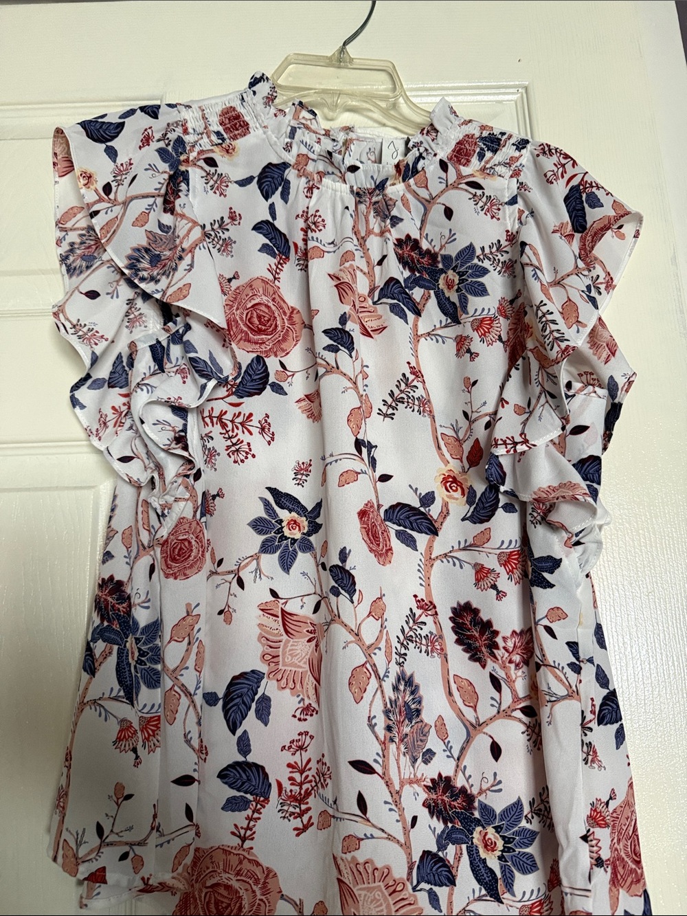 Joie White Floral Ruffle Sleeve Blouse